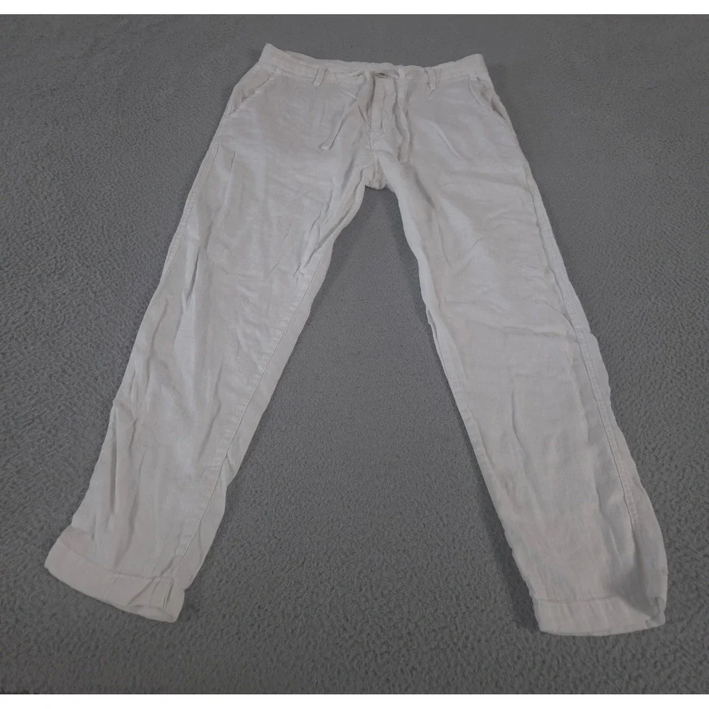 Zara Pants Mens 32x29 Tapered Leg Linen Drawstring Waist Summer Beach Casual